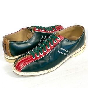 Vintage Brunswick Retro Tri-Color Red Green Leather Bowling Shoes Size Mens 10